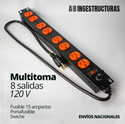 MULTITOMA PROFESIONAL LEVITON CON INTERRUPTOR Y FUSIBLE - 8 SALIDAS
